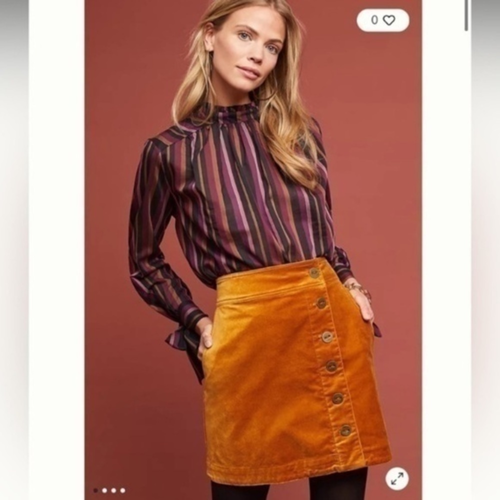 Anthropologie Orchard Orange Red Button Front Velvet Mini Skirt Size 10P